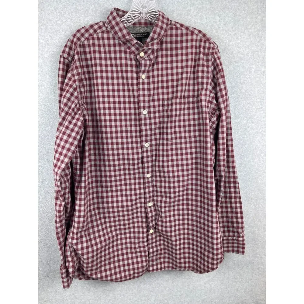 Banana Republic Search Men's‎ L Red Checks Long Sleeve Button Up Preppy Business
